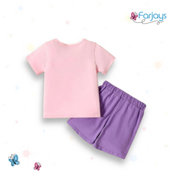 Pink Purple Unicorn Print Short-sleeve Tee & Shorts Set