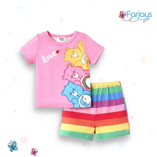 Pink Love Bear Print Short-sleeve Tee & Shorts Set