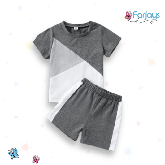 Grey Panel T-shirt Shorts Set