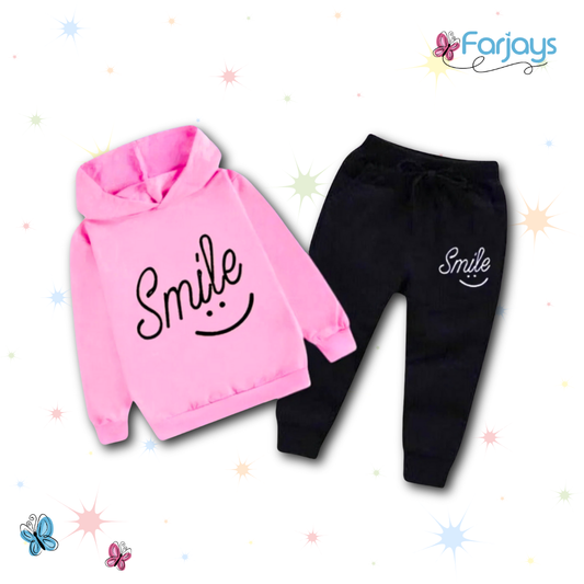 Smile Printed Hoodie & Trouser Set - Pink