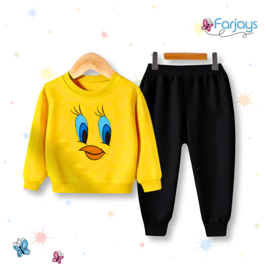 Tweety Face Printed Sweatshirt Set - Yellow